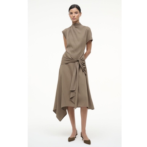 NWT Staud Davina Midi Dress in Truffle Size 16